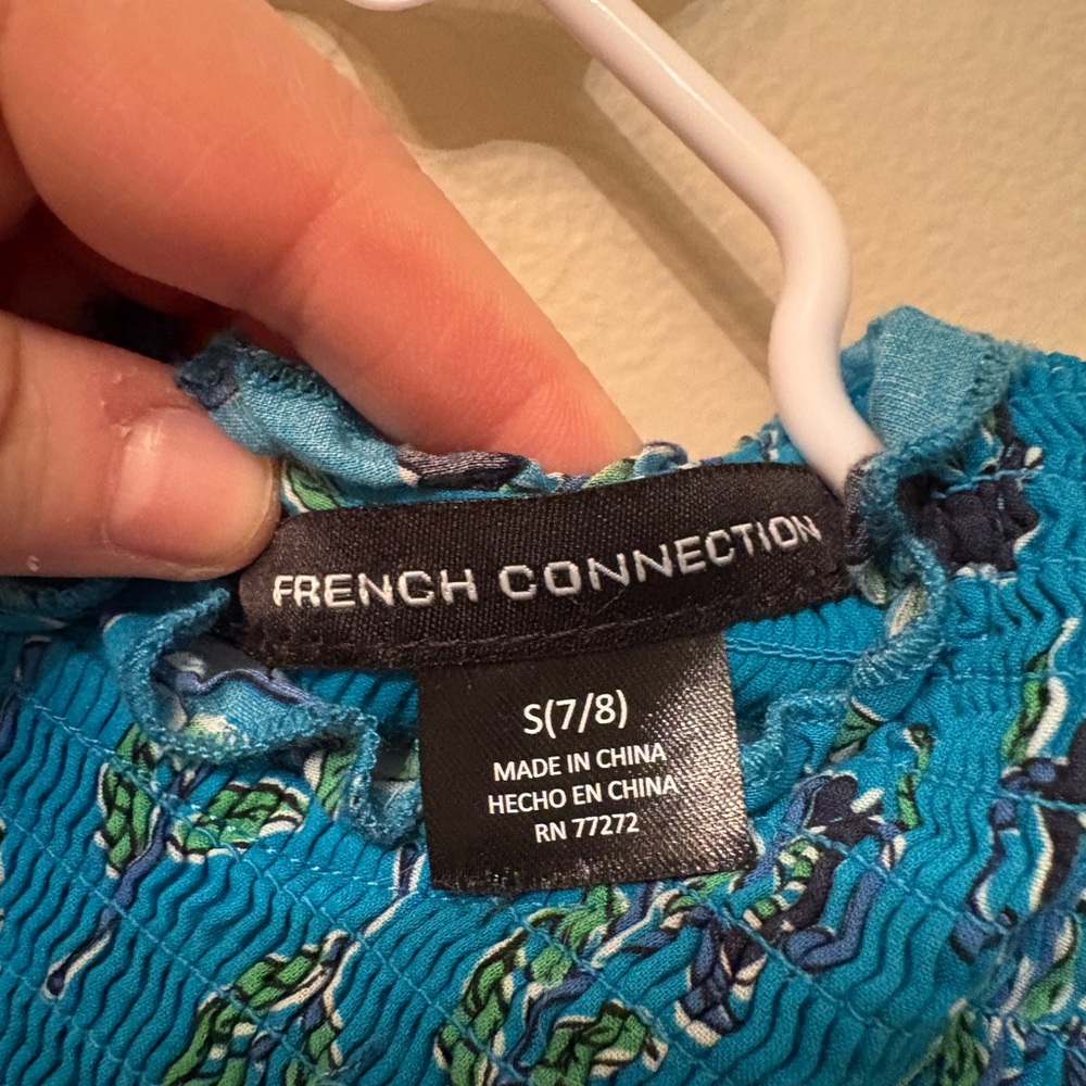 French Connection Smocked Floral Blue Green Flutter Sleeve Dress Girls Size 7/8 - Picture 4 of 8